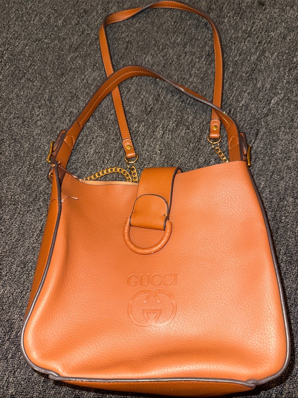 Shoulder Bag in Cognac Brown Leather with Gold Hardware